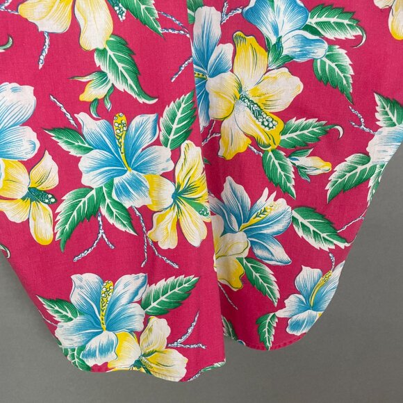 Vintage Hawaiian Shirt Bright Pink Tropical Floral Size Medium Vacation Funky - Picture 7 of 14